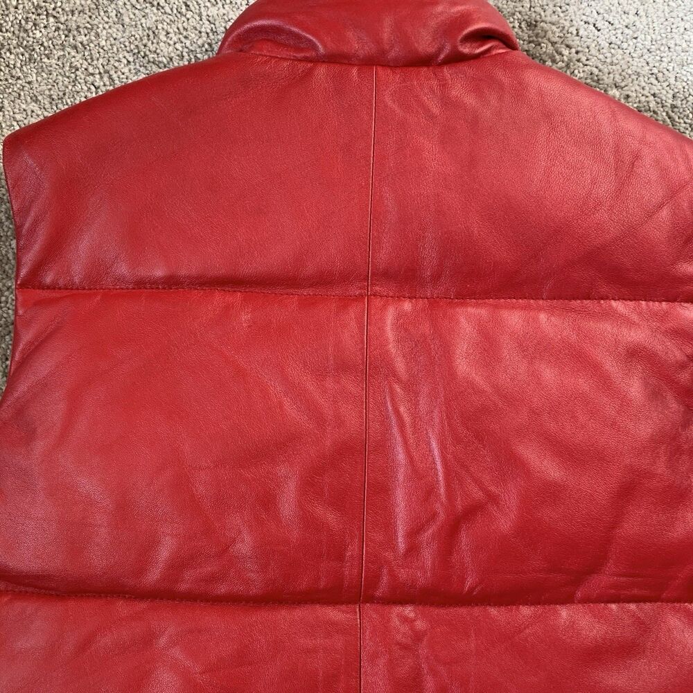 Coach Red Leather Down Puffy Vest w/ Turn lock Gold Hardware Womens Size XS - Picture 11 of 12